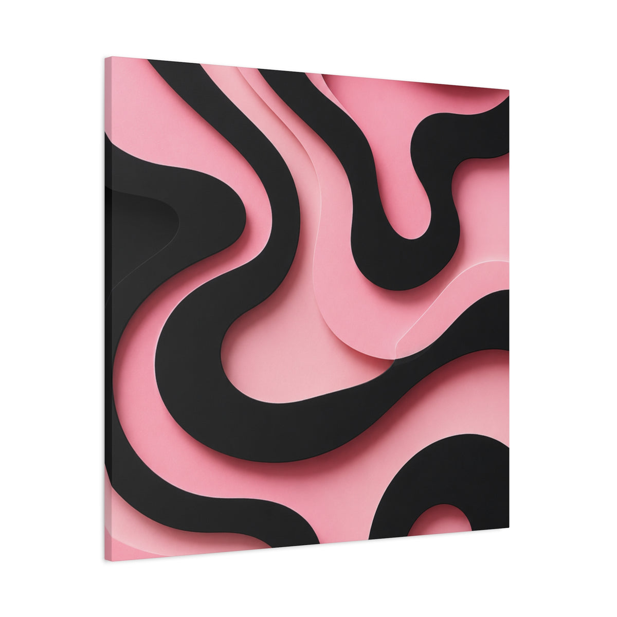 Pink & Black Flow Matte Canvas Wall Art — Modern Abstract Layered Waves