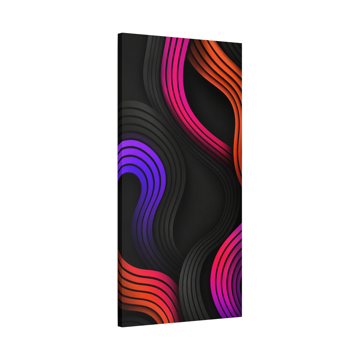 Neon Glow Waves Canvas Wall Art — Black, Hot Pink, Purple & Orange Abstract Print