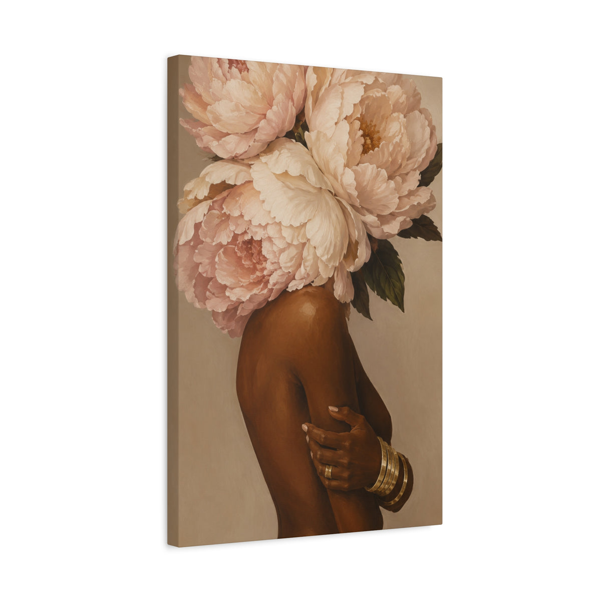 Floral Crown Muse Matte Canvas Wall Art — Blush Peony Floral Woman Portrait