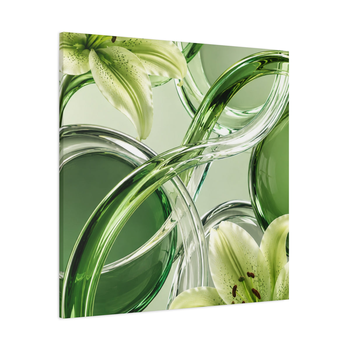 Green Glass Abstract Canvas Wall Art | Modern Botanical Canvas Print | Luxury Minimalist Wall Decor | Living Room Artwork