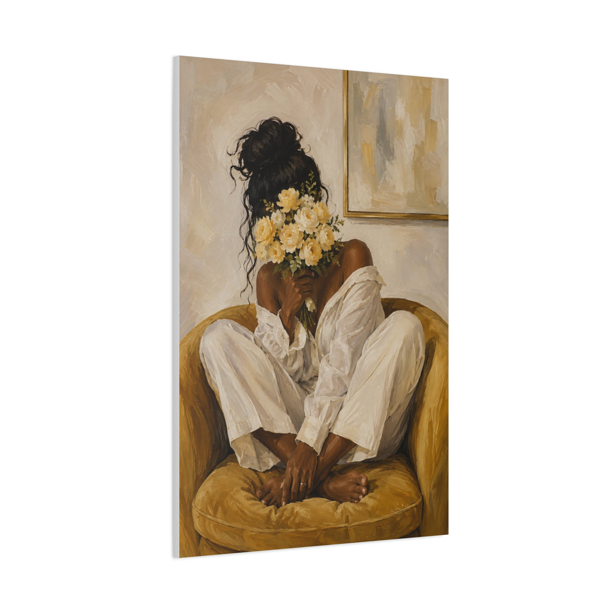 Quiet Bloom Matte Canvas Wall Art — Floral Portrait in Warm Neutral Tones