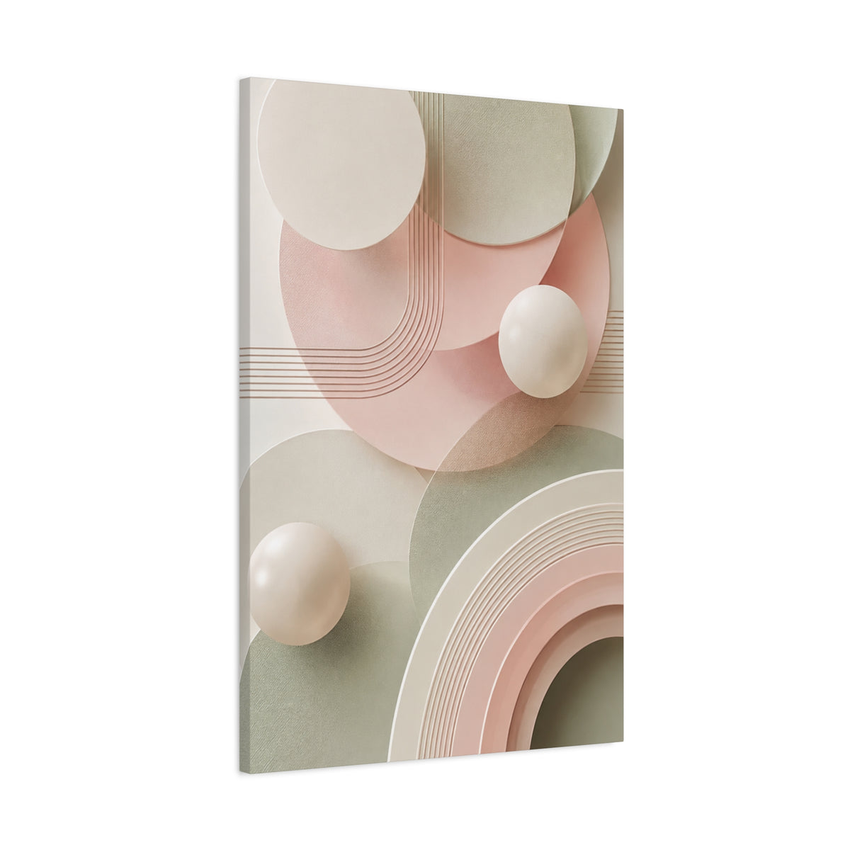 Blush & Sage Harmony Matte Canvas Wall Art — Modern Geometric Neutral Decor