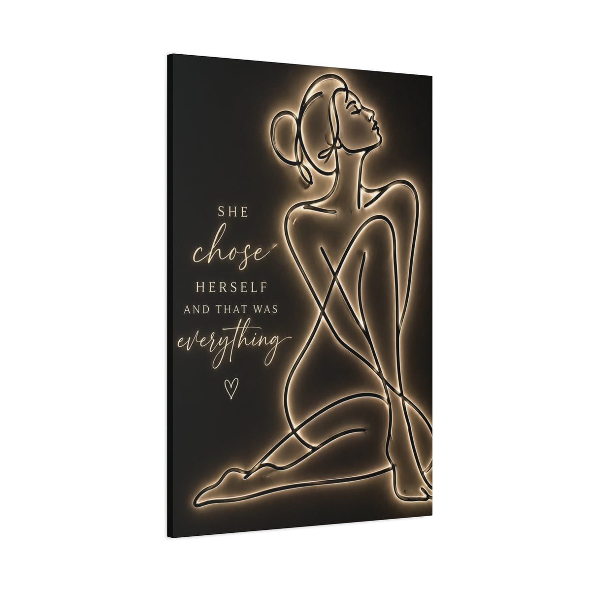She Chose Herself Canvas Wall Art — Black & Gold Empowerment Line Art