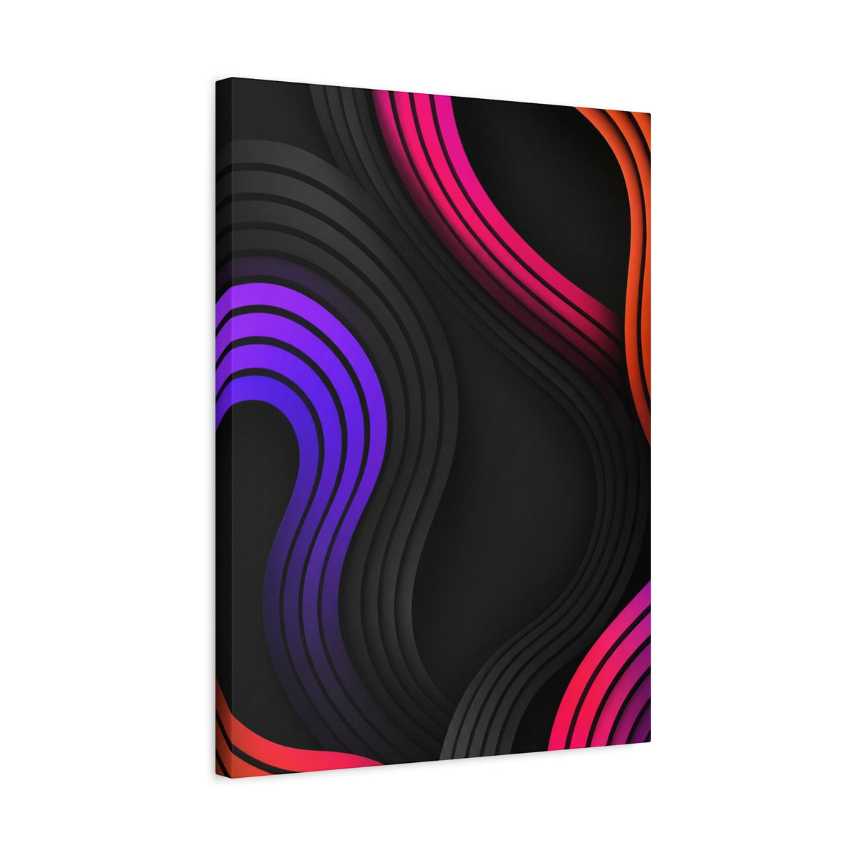 Neon Glow Waves Canvas Wall Art — Black, Hot Pink, Purple & Orange Abstract Print