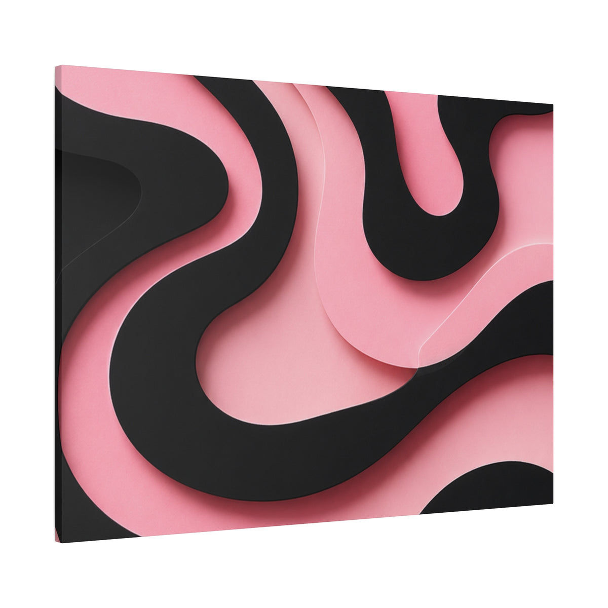 Pink & Black Flow Matte Canvas Wall Art — Modern Abstract Layered Waves