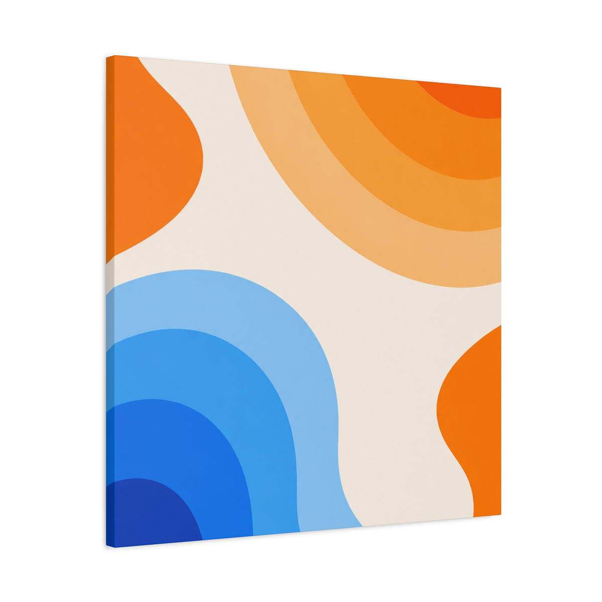 Retro Blue & Orange Abstract Canvas Wall Art | Modern Geometric Matte Canvas Print