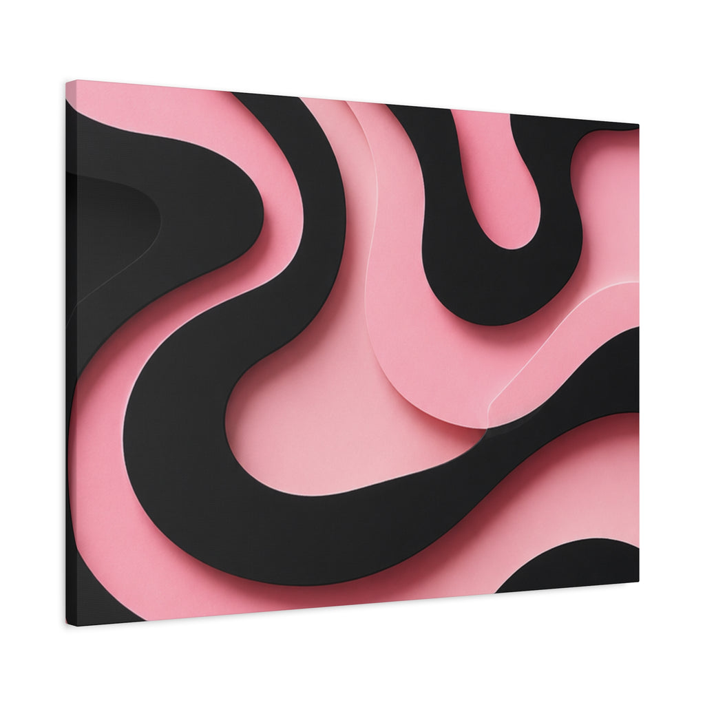 Pink & Black Flow Matte Canvas Wall Art — Modern Abstract Layered Waves