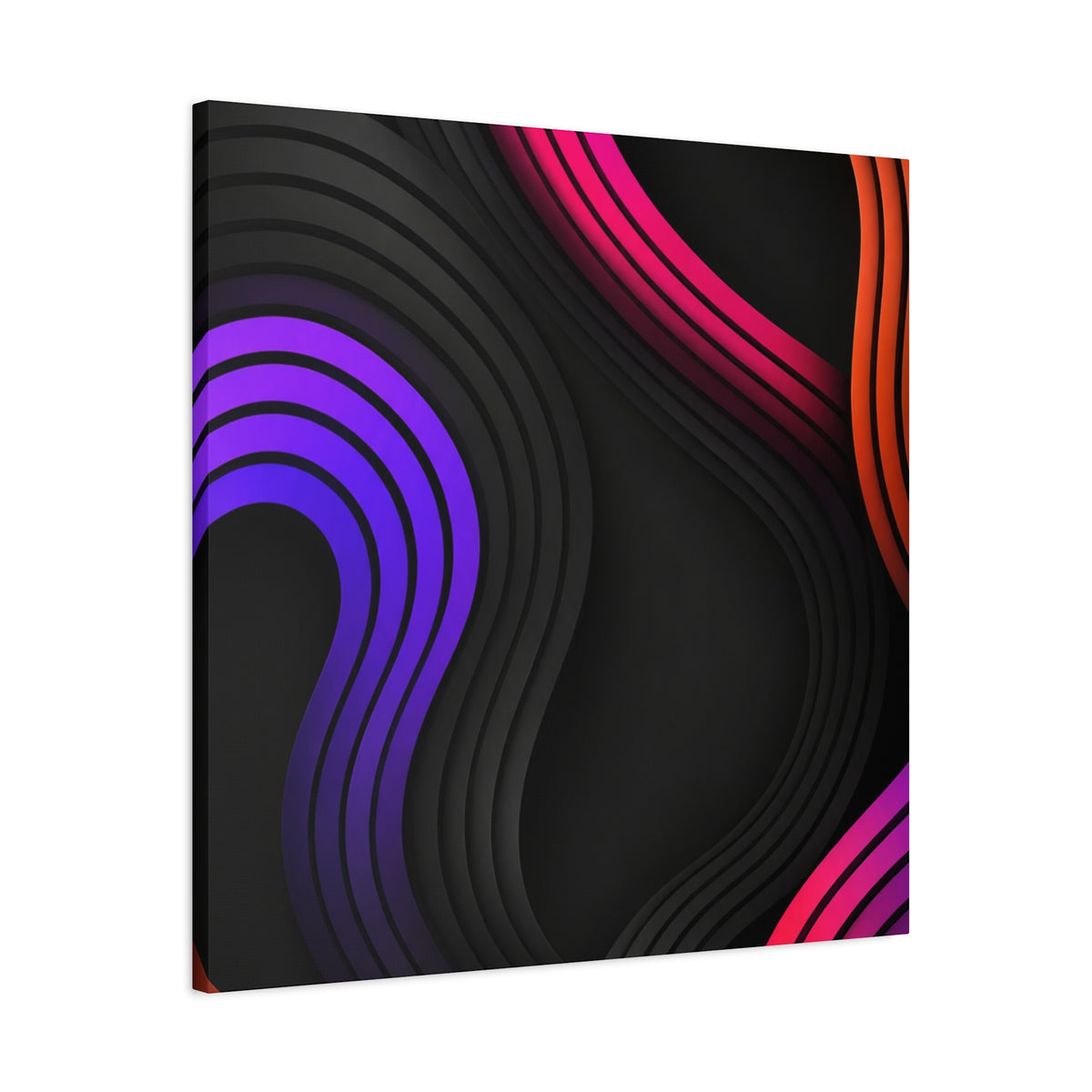 Neon Glow Waves Canvas Wall Art — Black, Hot Pink, Purple & Orange Abstract Print