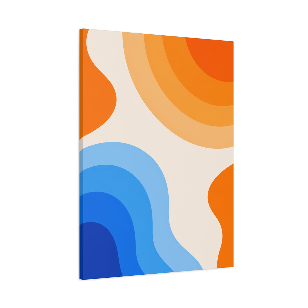 Retro Blue & Orange Abstract Canvas Wall Art | Modern Geometric Matte Canvas Print