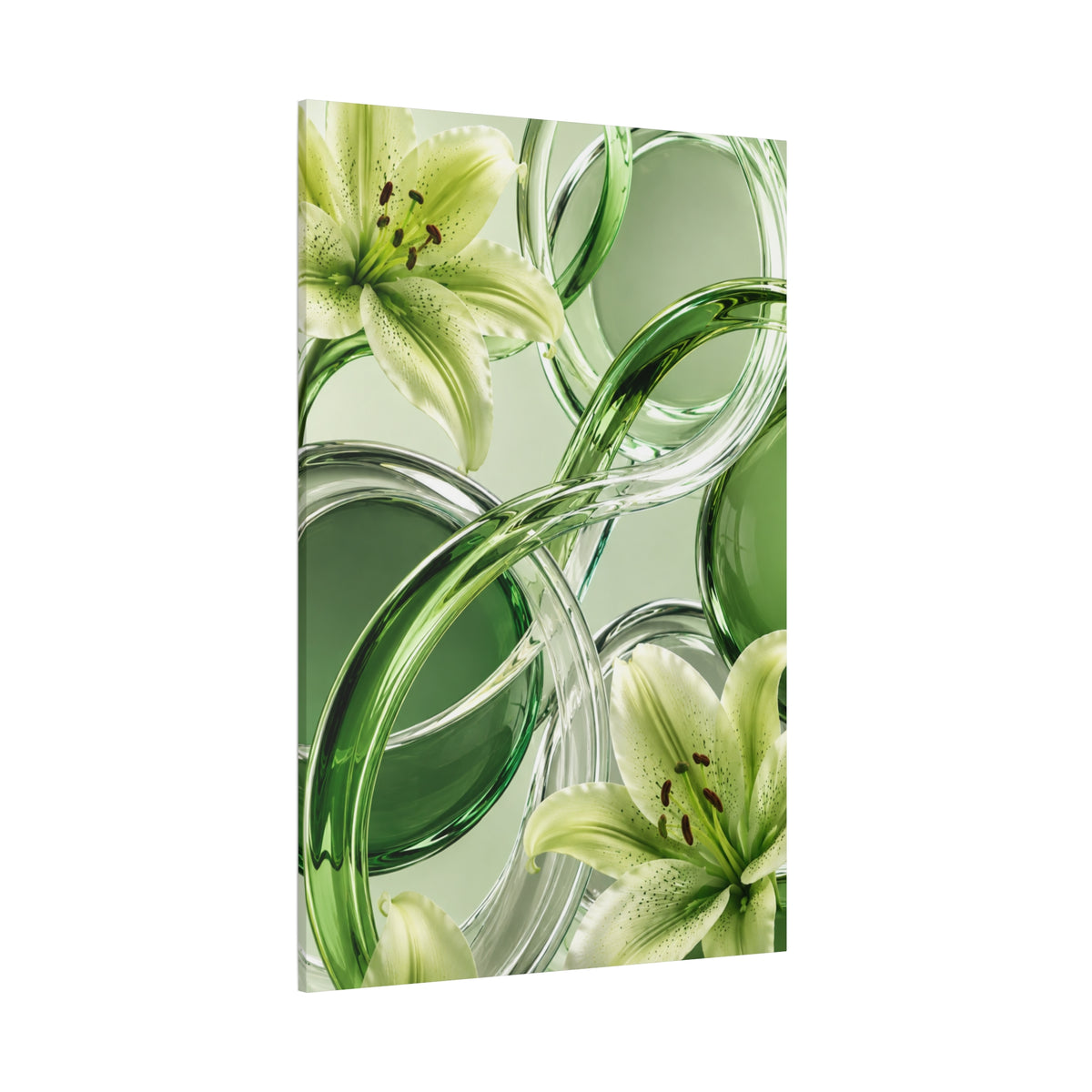 Green Glass Abstract Canvas Wall Art | Modern Botanical Canvas Print | Luxury Minimalist Wall Decor | Living Room Artwork