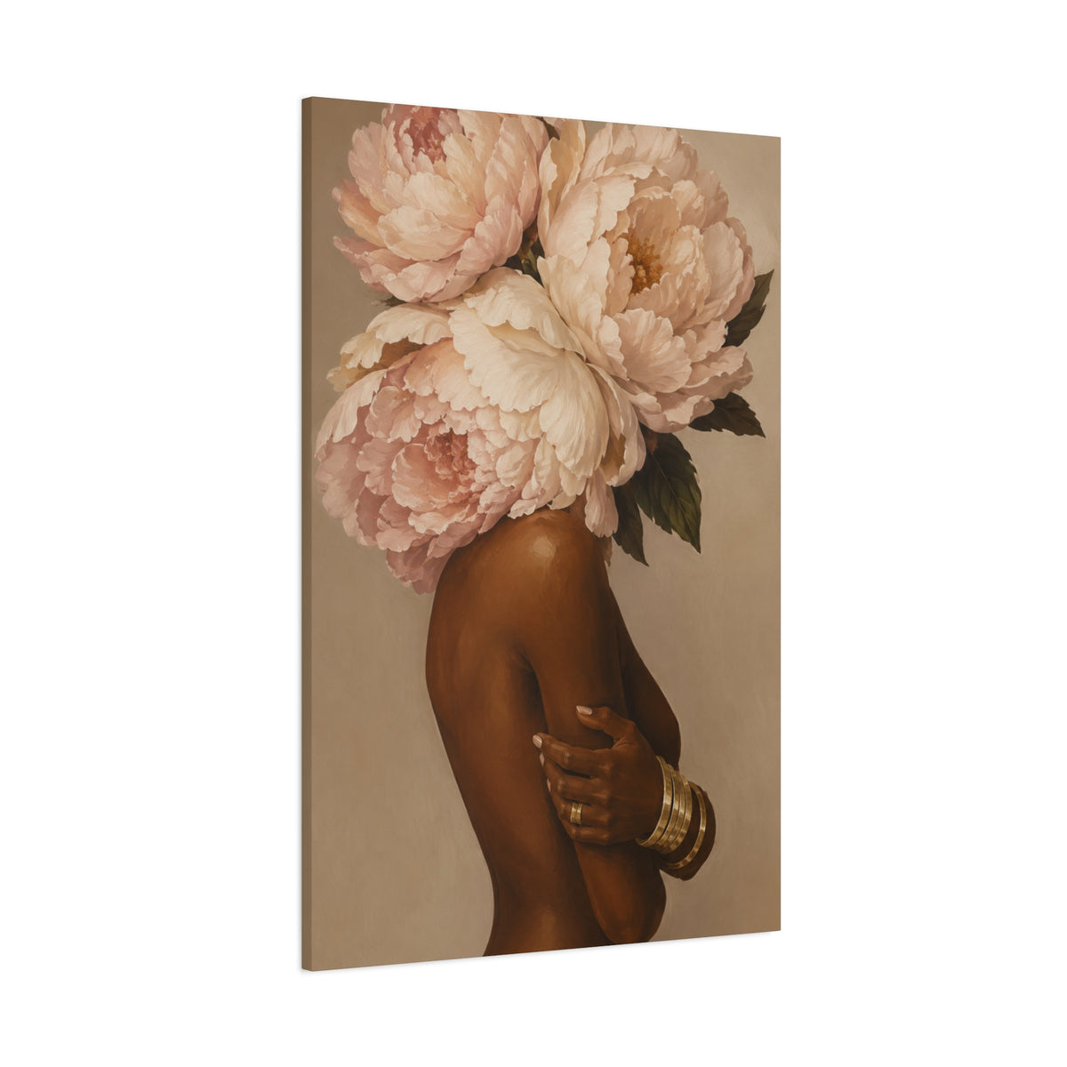 Floral Crown Muse Matte Canvas Wall Art — Blush Peony Floral Woman Portrait