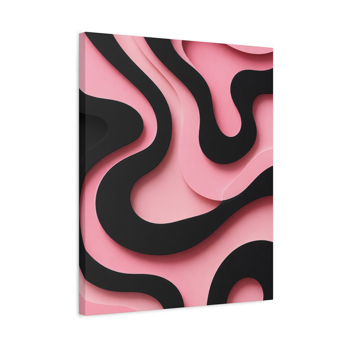 Pink & Black Flow Matte Canvas Wall Art — Modern Abstract Layered Waves