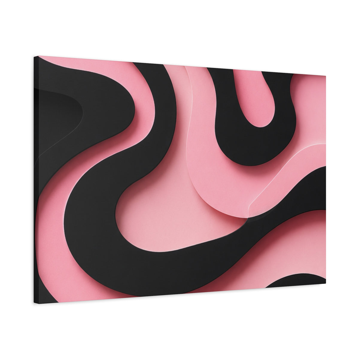 Pink & Black Flow Matte Canvas Wall Art — Modern Abstract Layered Waves