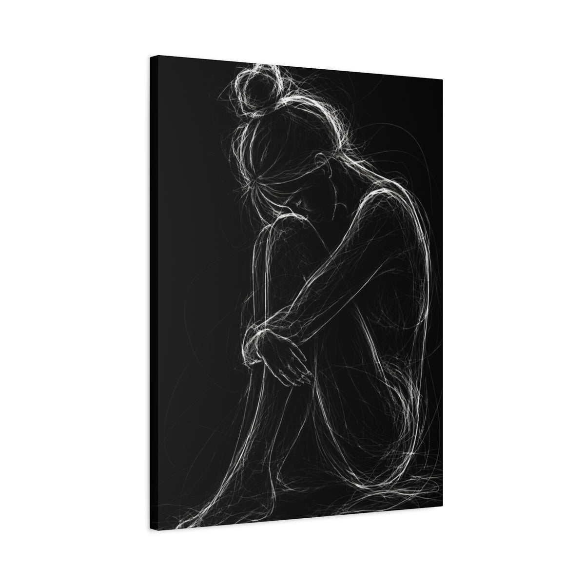 Quiet Strength Woman Canvas Wall Art — Black & White Abstract Line Art