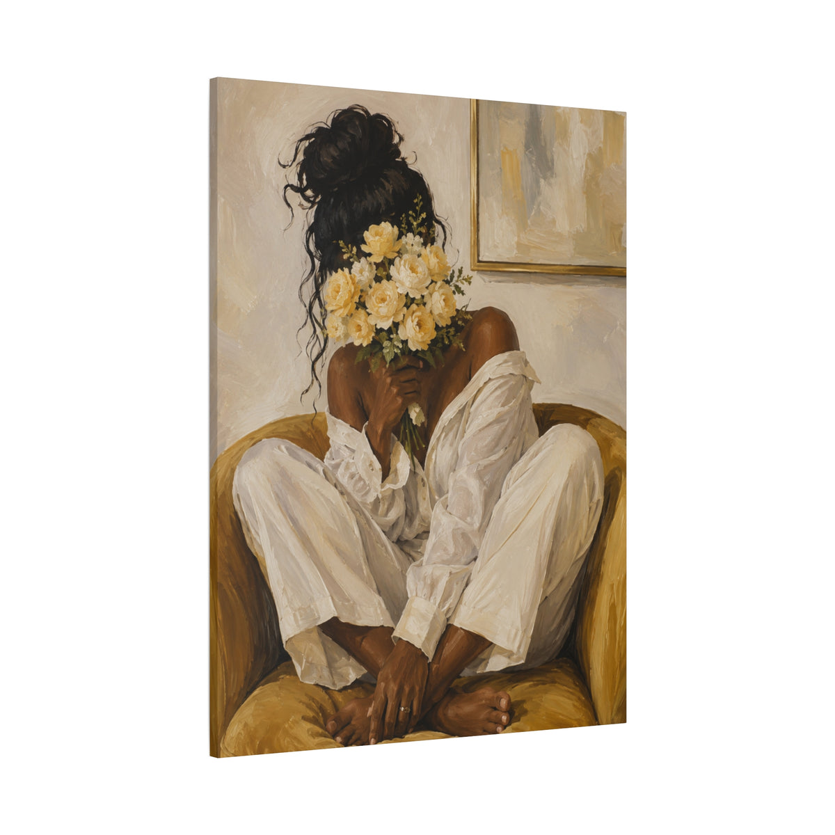 Quiet Bloom Matte Canvas Wall Art — Floral Portrait in Warm Neutral Tones