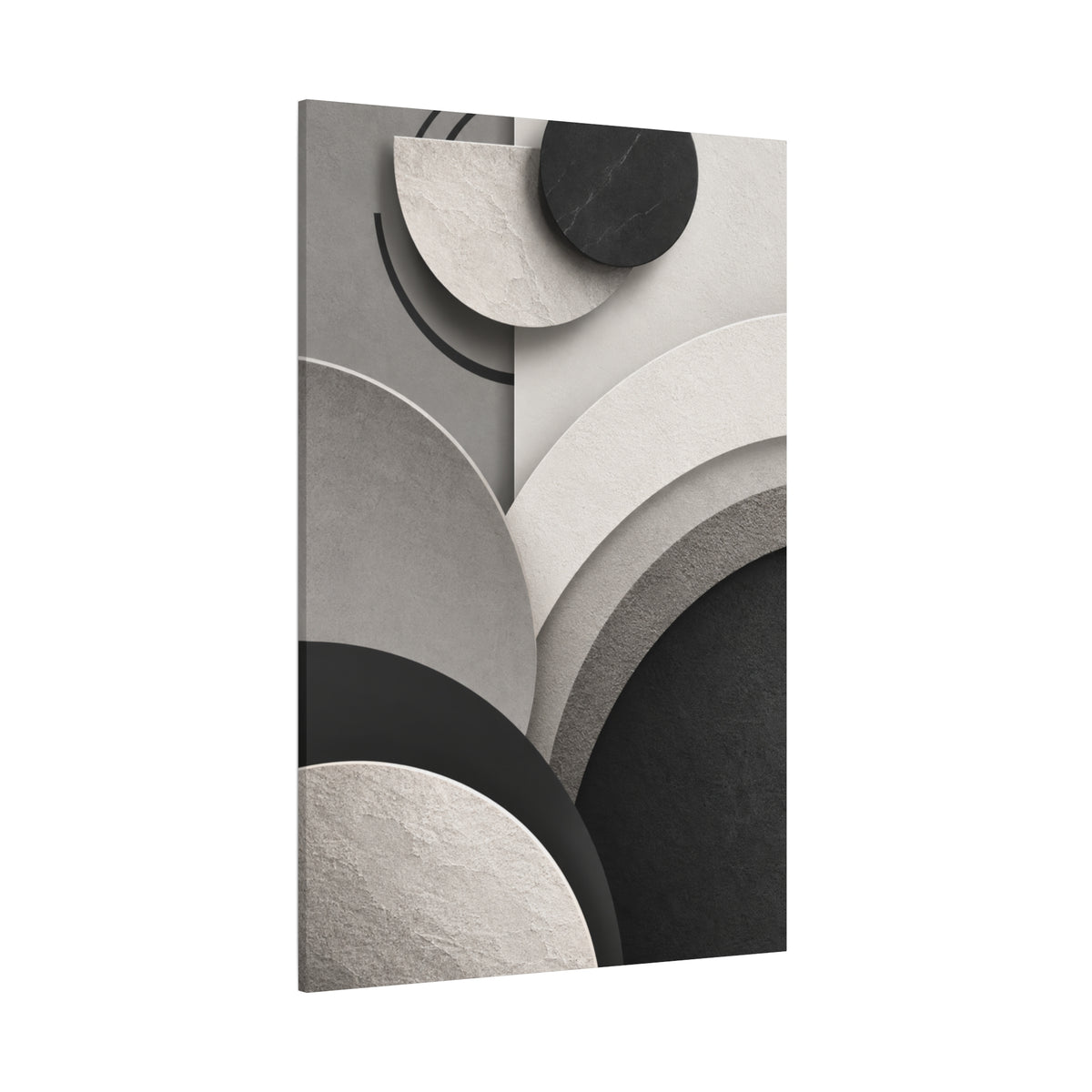 Modern Monochrome Geometric Canvas Wall Art — Abstract 3D Neutral Print