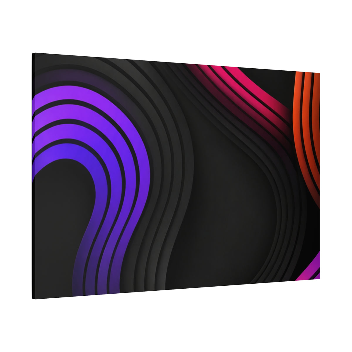 Neon Glow Waves Canvas Wall Art — Black, Hot Pink, Purple & Orange Abstract Print