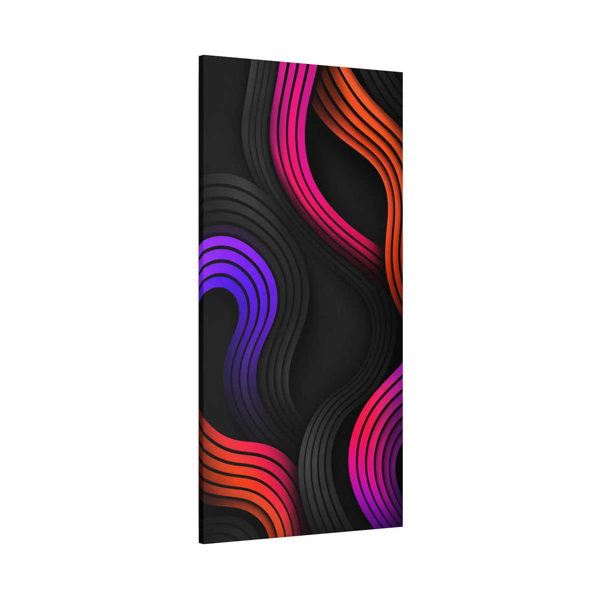Neon Glow Waves Canvas Wall Art — Black, Hot Pink, Purple & Orange Abstract Print