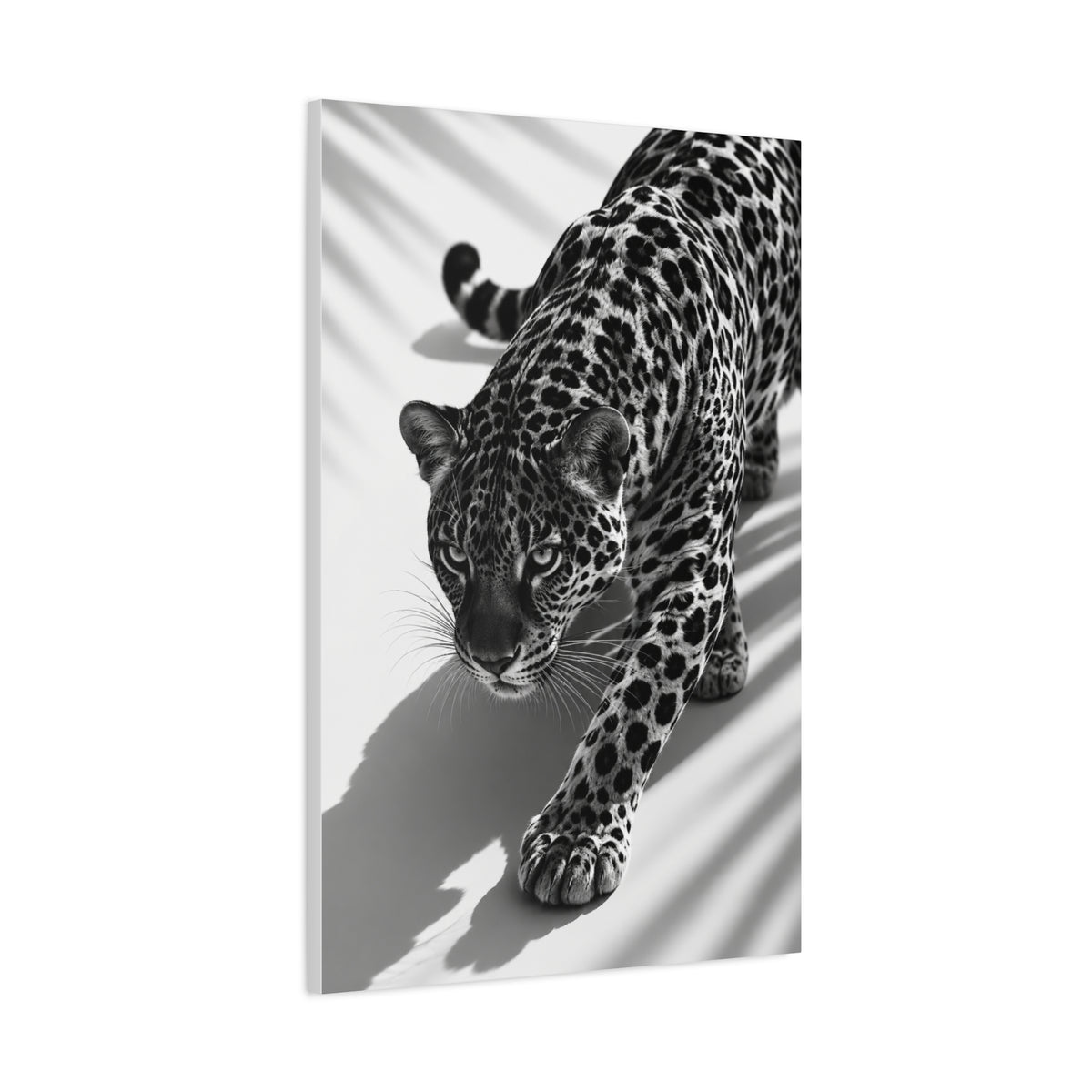 Black & White Leopard Canvas Wall Art – Modern Wildlife Stretched Canvas Home Decor