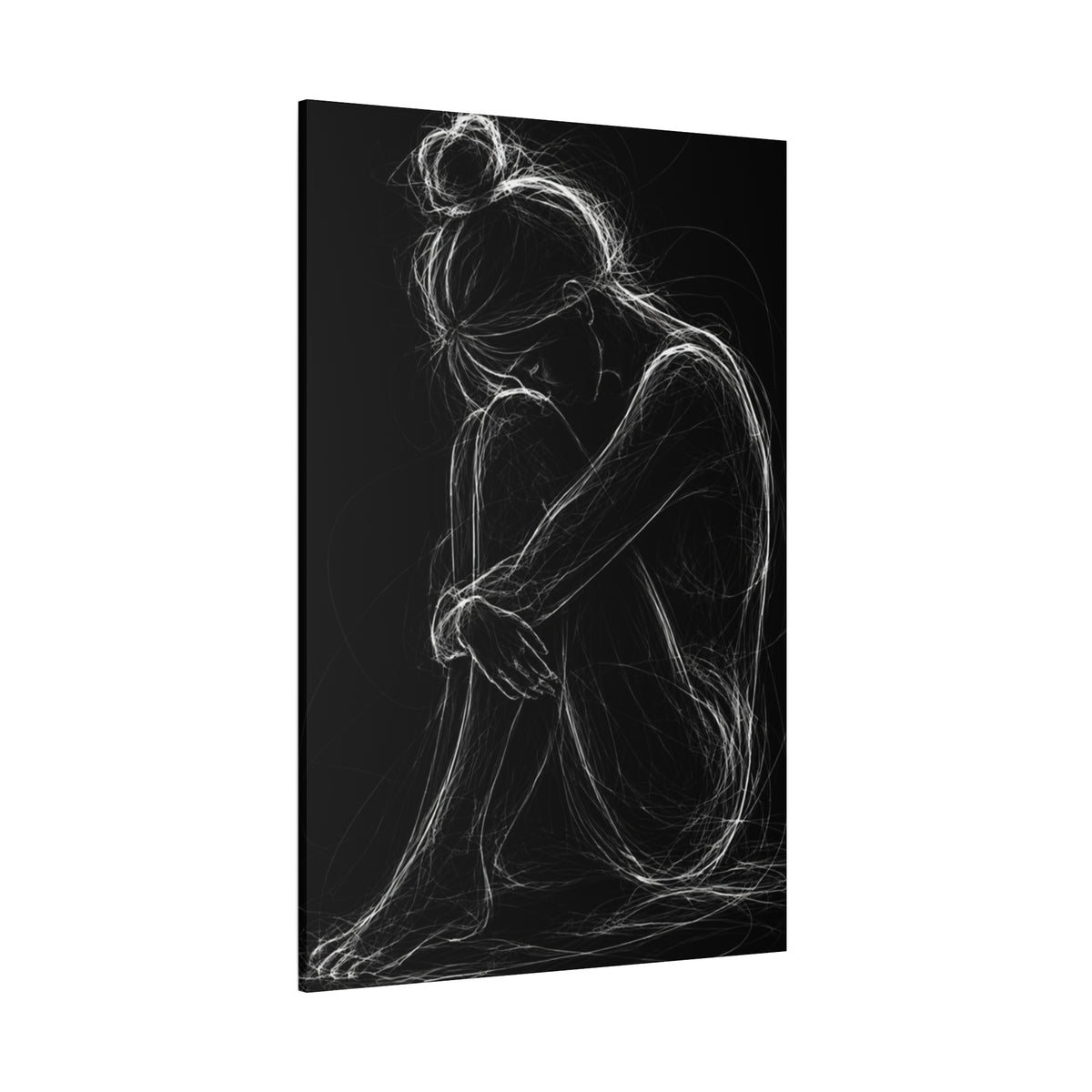 Quiet Strength Woman Canvas Wall Art — Black & White Abstract Line Art