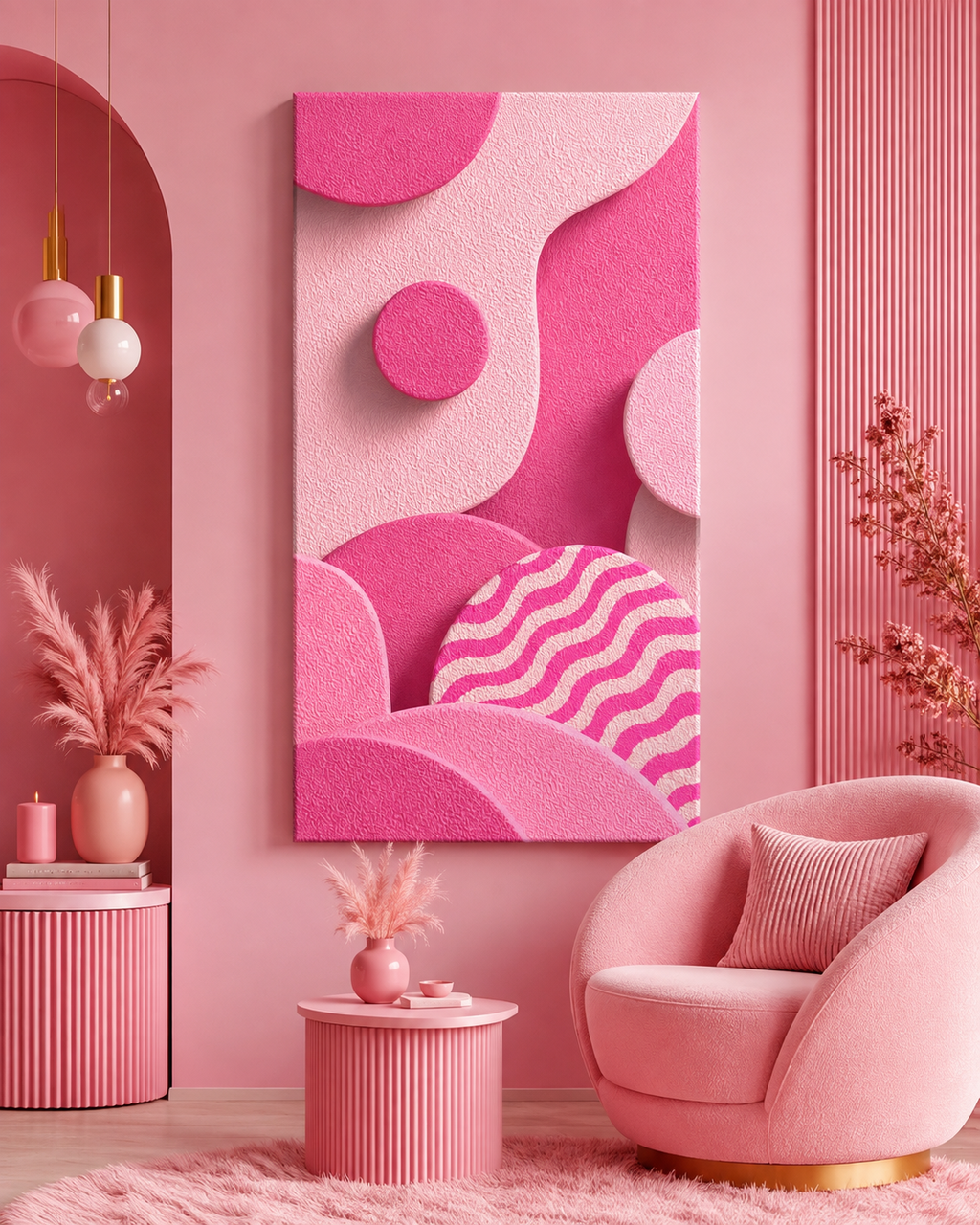 Abstract Pink Waves Matte Canvas Print — Stretched Wall Art
