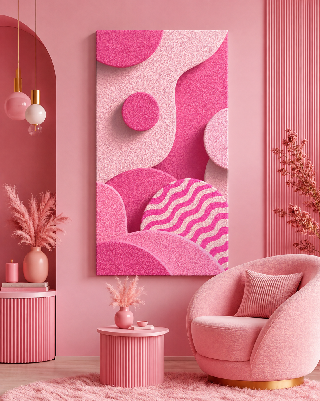 Abstract Pink Waves Matte Canvas Print — Stretched Wall Art