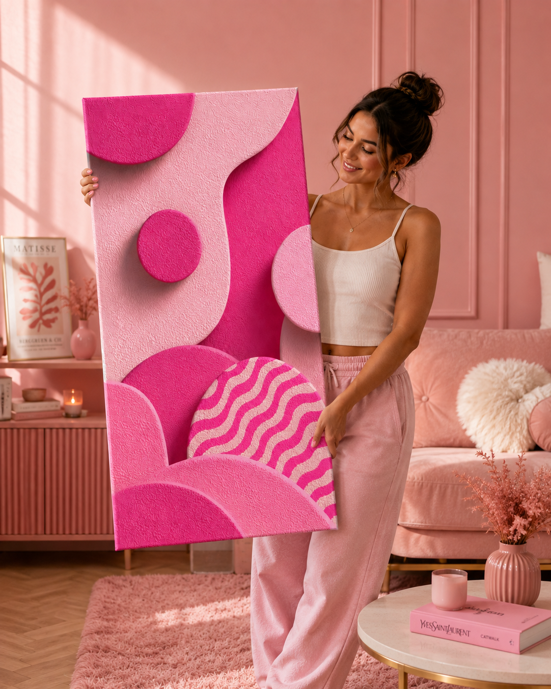 Abstract Pink Waves Matte Canvas Print — Stretched Wall Art