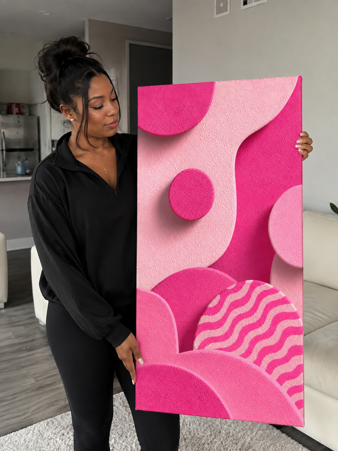 Abstract Pink Waves Matte Canvas Print — Stretched Wall Art