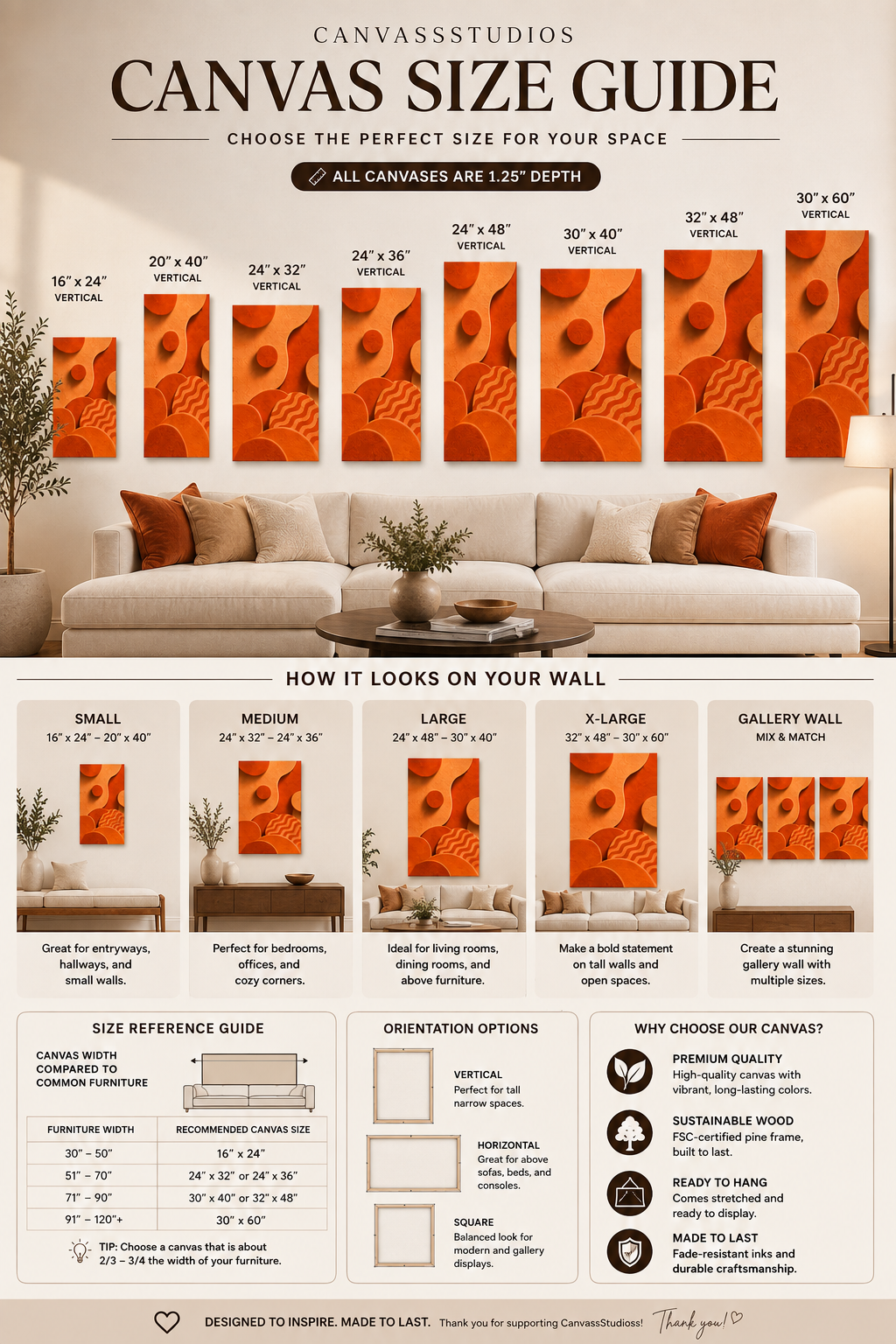Orange Abstract Canvas Wall Art | Modern Geometric Canvas Print | Luxury Living Room Decor | Mid Century Wall Art | Ready to Hang