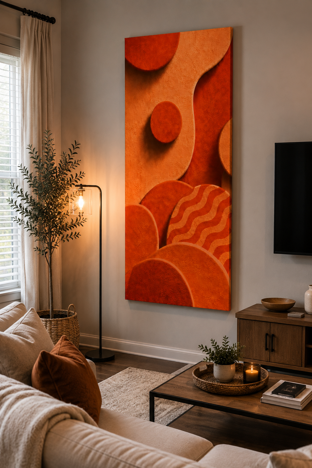 Orange Abstract Canvas Wall Art | Modern Geometric Canvas Print | Luxury Living Room Decor | Mid Century Wall Art | Ready to Hang